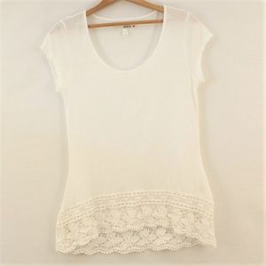 Derek Heart White Crochet Lace Trim Top